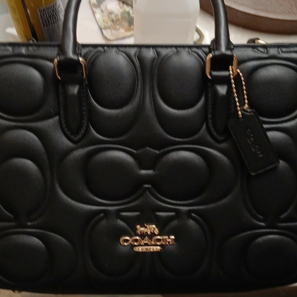 Small Maggie Coach Black Quilted Purse with Gold Hardware - Picture 2 of 8
